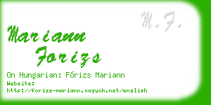 mariann forizs business card