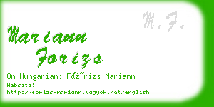 mariann forizs business card